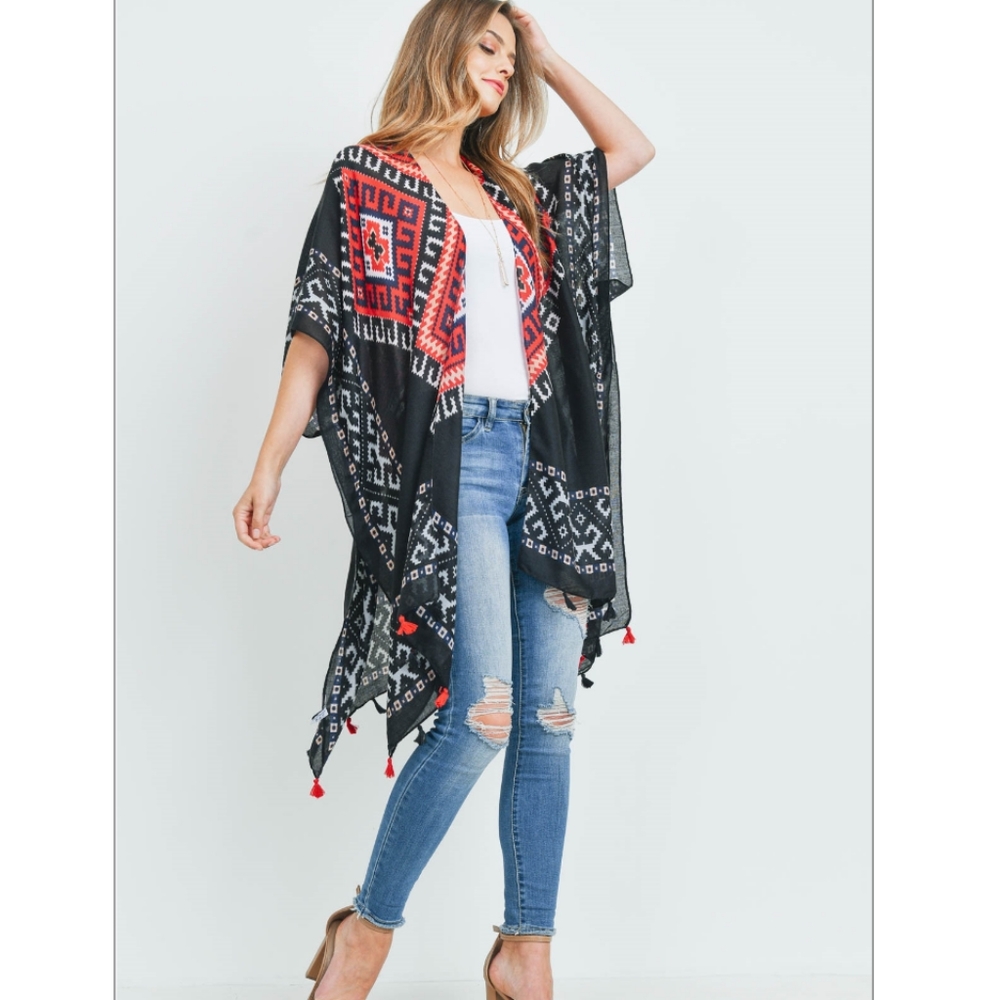 Boho Open Front Tassel Kimono